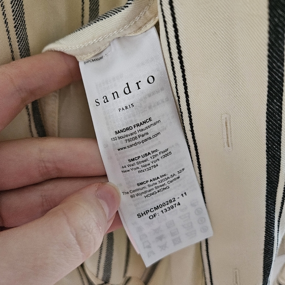 Sandro Paris dress shirt in cream with black diagonal stripes, size medium - Picture 3 of 7